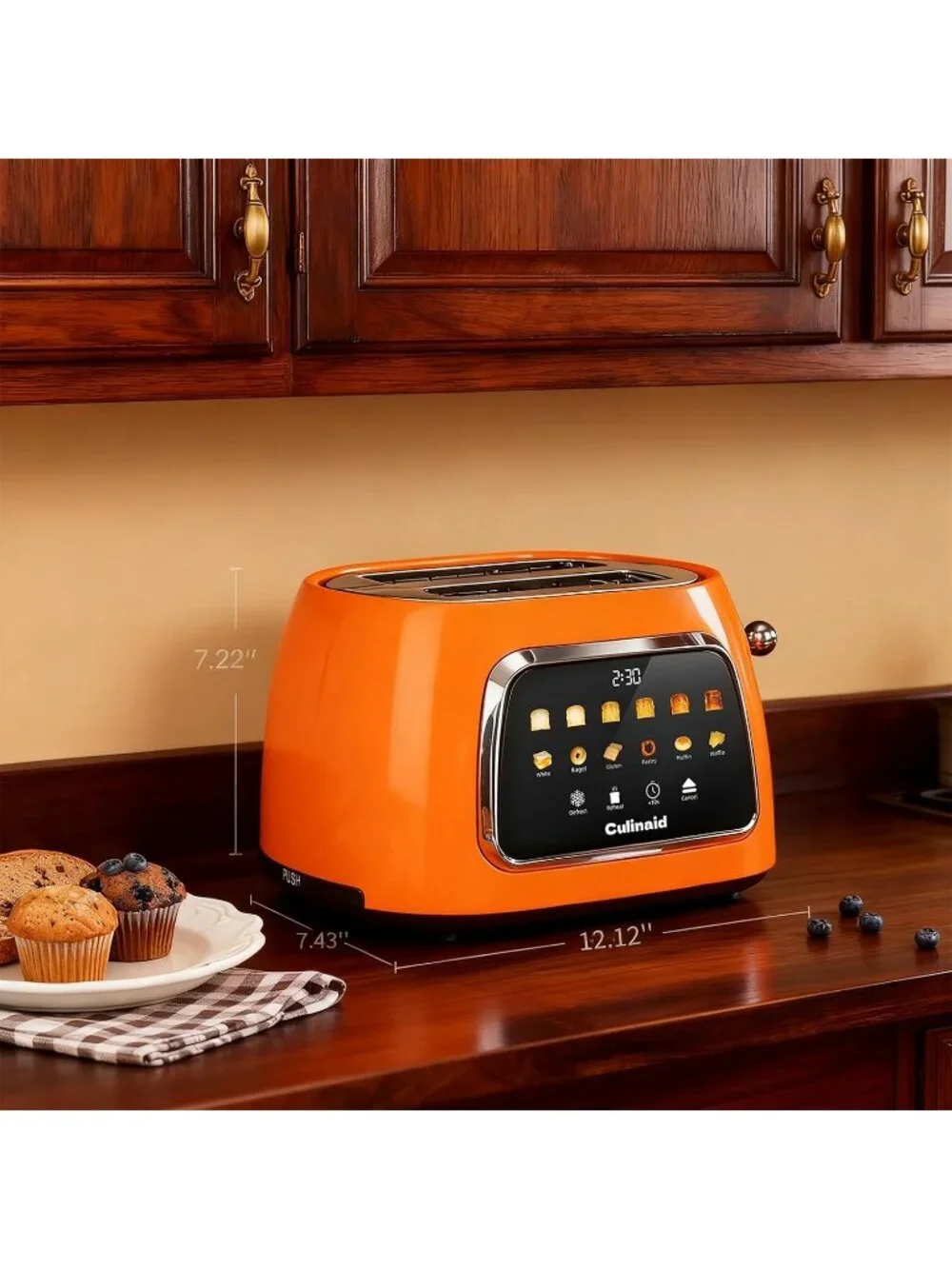 2 Slice Orange Touch Screen Retro 1.5'' Extra Wide Slot Stainless Steel Toaster
